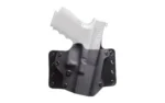 BlackPoint Tactical BLK PNT LTHR WING FOR GLK 19 RH BLK, black holster with white pistol, front view