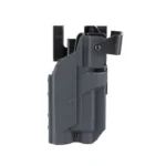 BLACKPOINT SLCK DTY LT-H FOR GLK 17, black molded holster with belt attachments, angled side view