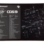 TEKMAT KIMBER CDS9 black cleaning mat, top view with white parts diagram and text