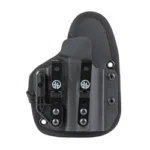 HOFTAC OMNICARRY IWB MICRO RH black holster, front view with two belt clips and rounded backer