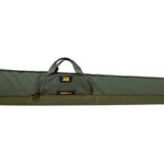 MUDDY Pathfinder shotgun case, green side view with black handles and full-length zipper