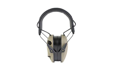 primary-7642 WALKER'S RAZOR XTRM DIGITAL MUFF FDE tan front view with black padded headband and slim ear cups
