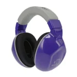 WALKER'S BOOMIES EAR MUFF XS PLUM, plum three-quarter view with gray headband and black ear pads