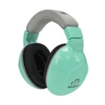 WALKER'S BOOMIES EAR MUFF XS TEAL, teal three-quarter view with gray headband and black ear pads