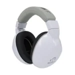 WALKER'S BOOMIES EAR MUFF XS WHT, white three-quarter view with gray headband and black ear pads
