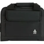 UTG Deluxe Double Pistol Case black front view with handle, zippered edge and logo