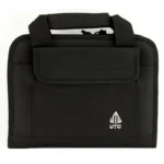 UTG DELUXE SINGLE PISTOL CASE BLK black zippered soft case, front view with carry handle