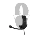WALKER'S RAZOR COM LINK W/PTT BLK, black side view with boom microphone and hanging cable