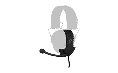 primary-7725 WALKER'S RAZOR COM LINK W/PTT BLK, black side view with boom microphone and hanging cable