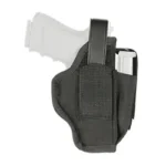 BLACKHAWK BH AMBI HLSTR W/MAG SZ 3 black holster front view with pistol and magazine
