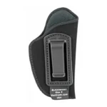 BLACKHAWK BH INSIDE PANT HLSTR SZ 4 RH BLK black side view with belt clip and gray stitching