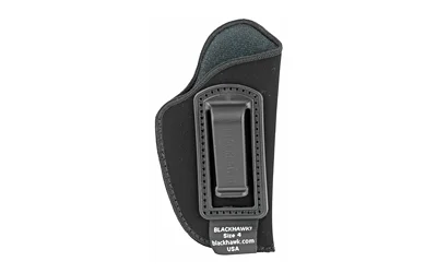 primary-7735 BLACKHAWK BH INSIDE PANT HLSTR SZ 4 RH BLK black side view with belt clip and gray stitching