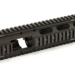 UTG PRO 4/15 CARB QUAD RAIL W/EXT BK black angled side view with four accessory rails