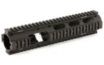 UTG PRO 4/15 CARB QUAD RAIL W/EXT BK black angled side view with four accessory rails