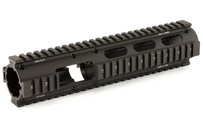 primary-7800 UTG PRO 4/15 CARB QUAD RAIL W/EXT BK black angled side view with four accessory rails