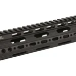 UTG Pro AR Super Slim handguard, black angled side view with top rail and vent slots