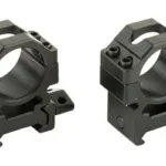 UTG PRO MAX 1" MED 2PC PCTNNY RNGS, black pair in angled front view with clamp screws