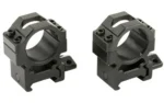 UTG PRO MAX 1" MED 2PC PCTNNY RNGS, black pair in angled front view with clamp screws