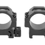 UTG PRO MAX 30MM LOW 2PC PCTNNY RNGS, black pair in front view with square clamp nuts