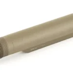 UTG PRO MIL 6 POS RCVR EXT TUBE FDE, tan angled side view with threaded open end