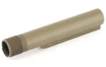 UTG PRO MIL 6 POS RCVR EXT TUBE FDE, tan angled side view with threaded open end
