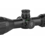 UTG 3-9X32 BUGBUSTER AO RGB MDOT, black angled side view with large objective and adjustment turrets