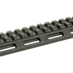 UTG SSLM PIC RISR MNT, dark gray angled top view with slotted base and raised rail
