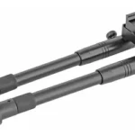 UTG UNIV BIPOD-TACT/SNIPER PRO ADJ, black folded angled view with long twin legs and mount