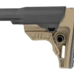 UTG PRO AR15 OPS RDY MIL-SPC STK FDE, tan and black stock in left-side view with textured buttpad