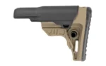 UTG PRO AR15 OPS RDY MIL-SPC STK FDE, tan and black stock in left-side view with textured buttpad