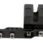 UTG M-LOK OFFST FLSHLGHT RNG MNT BLK, black offset mount in angled side view with four bolts