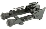 UTG SPR DTY BIPOD W/QD LVR MNT 6-8, folded black bipod in angled side view with textured feet