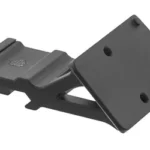 UTG 45 DEG OFFSET MOUNT FOR RMR BLK, black angled view with rectangular mounting plate and screw holes
