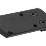 UTG REAR SIGHT MNT FOR GLK RMR BLK, black top angled view of mounting plate with screws and posts