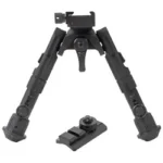UTG RECON 360 5.5"-7" CNTR HT BIPOD, black front view with splayed legs and detached mount