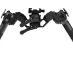 UTG GOLIATH BIPOD 6"-8" PICATINNY, black front view with splayed legs and rubber feet