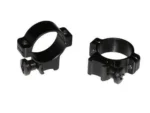 Burris Deluxe Aluminum .22 Rings, two gloss black scope rings in angled side views
