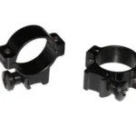 Burris Deluxe Aluminum .22 Rings, two gloss black scope rings in angled side views