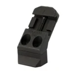 ARISAKA OFFSET OPTIC MOUNT BASE BLK, black angled view with clamp and two mounting holes