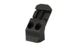 ARISAKA OFFSET OPTIC MOUNT BASE BLK, black angled view with clamp and two mounting holes