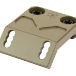 Arisaka Offset Scout Mount MCX M-LOK, FDE top angled view with mounting slots and screws