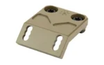 Arisaka Offset Scout Mount MCX M-LOK, FDE top angled view with mounting slots and screws