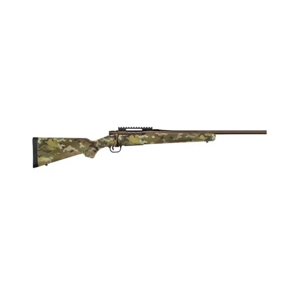 Mossberg Patriot Rifle, right-side view with Multicam stock and Patriot Brown barrel