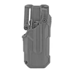 Blackhawk T-SER L3D black right-hand holster, angled front view with retention hood