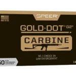 SPEER GOLD DOT black and gold ammunition box, front view