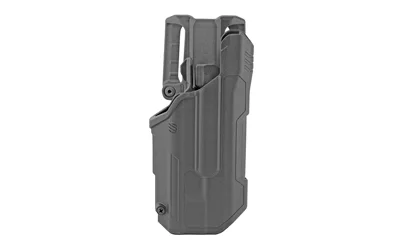 primary-8206 Blackhawk T-SER L2D black right-hand holster, angled front view with retention hood
