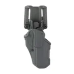 BLACKHAWK BH T-SER L2C OVERT black right-hand holster, front view with belt attachment