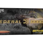Federal FED ELITE HNTR black ammunition box with gold branding, front view