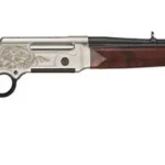 HENRY H14 LONG RNGR DLX rifle, right-side view with brown wood stock and silver receiver