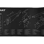Tekmat Ultra Rifle Mat Rem 870, black top view with white exploded firearm diagram and text